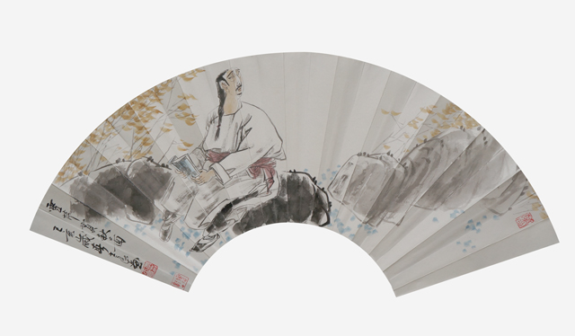 李士良国画《雪芹赏秋图》扇形34Ｘ6６cｍ2019.JPG
