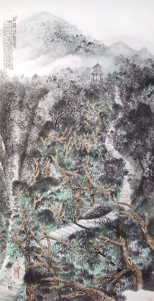 丹梯近幽意180㎝x98㎝创作于2014年杜甫诗意画.jpg