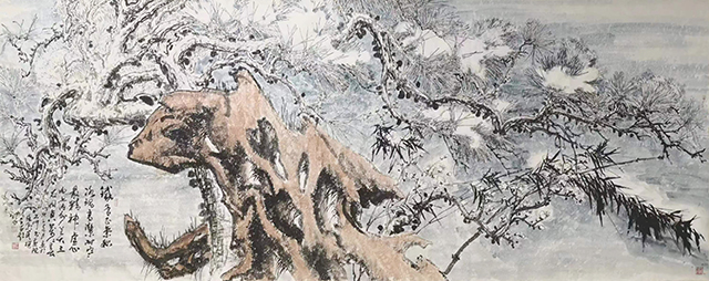 任愚民作品7《岁寒三友图》释文：实头骨正气称冰魂，高洁耐寒最精神。虚心向内外美，三友同贞万万春。.jpg
