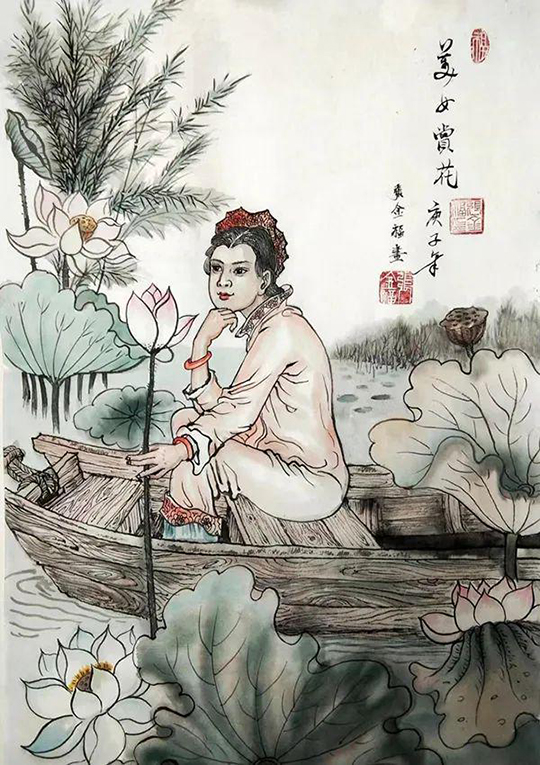 张金福作品5《美女赏花》.jpg