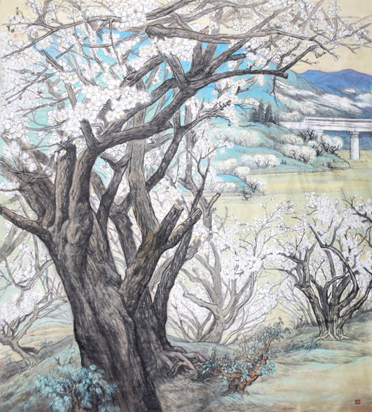 陈军琪作品7-中国画《青梅花开》宣纸彩墨200cmx180cm-2022年.jpg