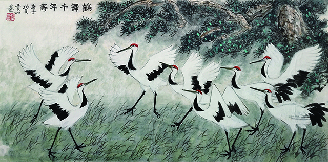 《鹤舞千年寿》规格：69cmx136cm.JPG