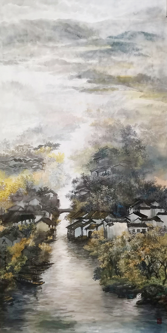 盛絜作品1《春色江南》  规格：136×68cm.jpg