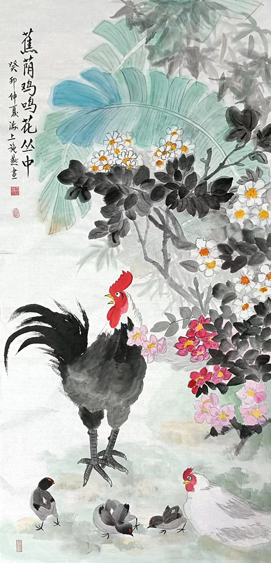 施燕作品2《蕉荫鸡鸣花丛中》.jpg