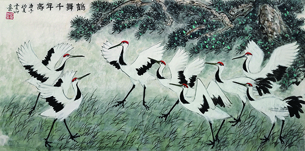 徐震时作品8《鹤舞千年寿》规格：69cmx136cm.JPG