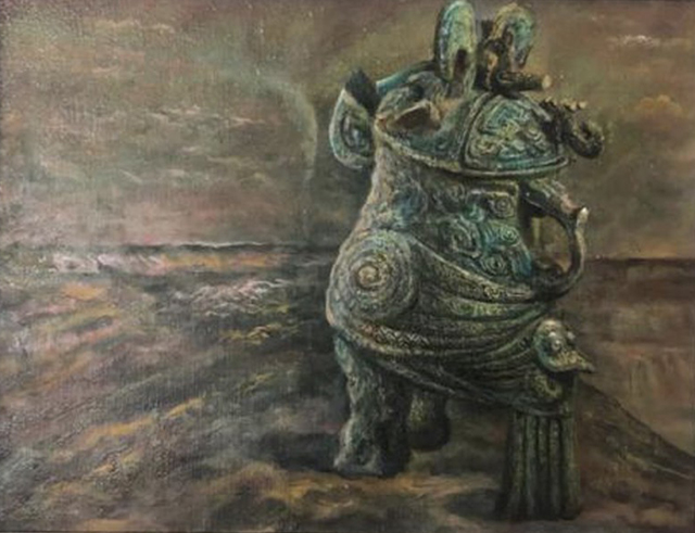 中国商周青铜文物油画《鹗尊》.jpg